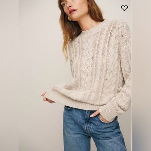 Reformation Sam Cotton Cashmere Oversized Crew Sweater in Gossamer Cable, size M